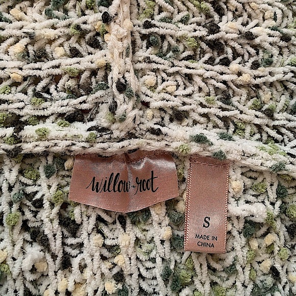 BUCKLE Willow Root Green White Distressed Cable Knit Zip Up Sweater Size Small - Picture 7 of 7